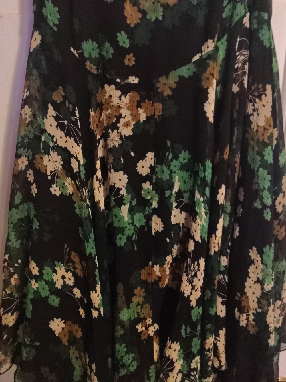 Black Floral Circle Skirt with Green and Cream Blooms